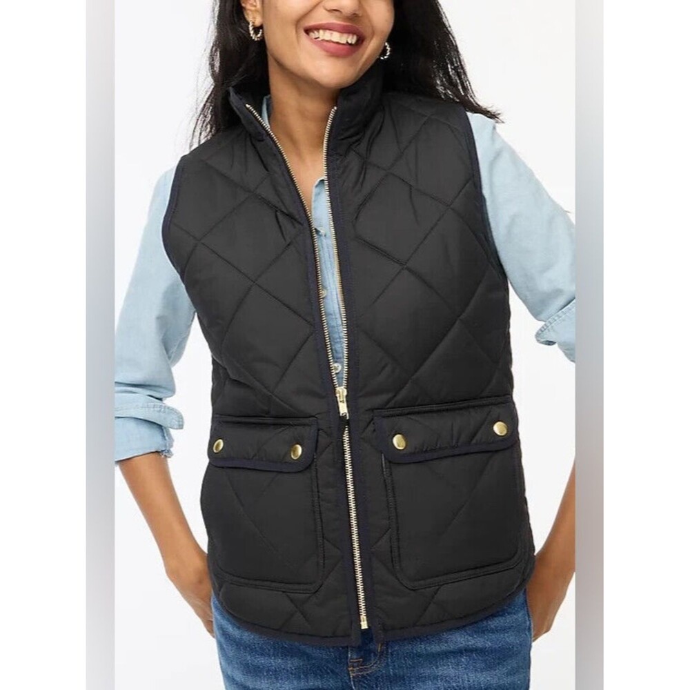 J. Crew Black Quilted Puffer Vest Size Medium